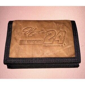 Nascar Jeff Gordon #24 Brown Leather And Black canvas Men's Trifold Wallet